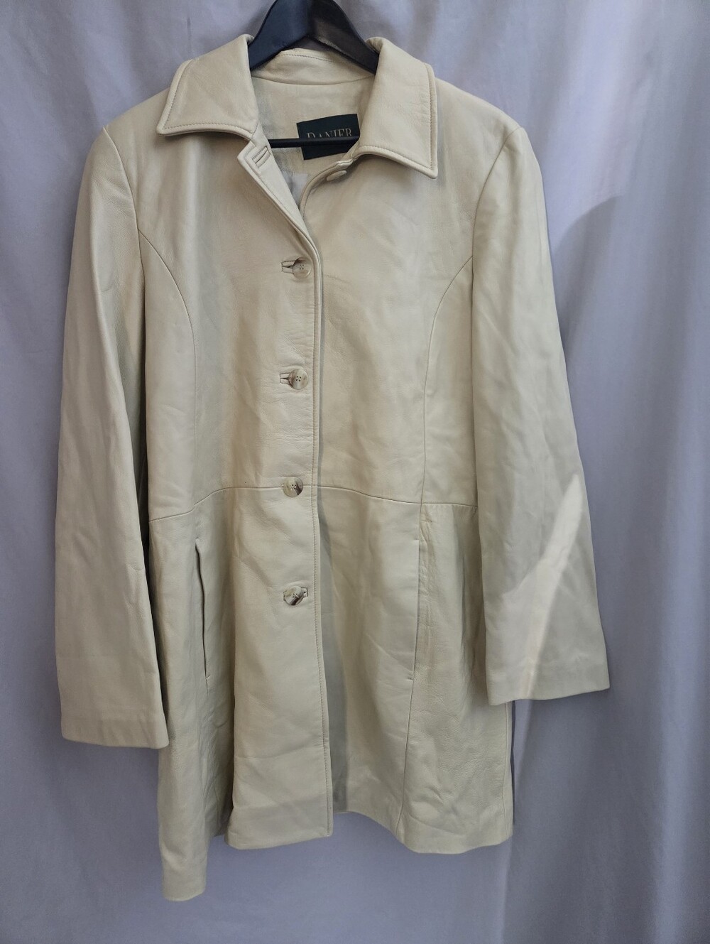 Danier Cream Leather Button-Front Trench Coat
